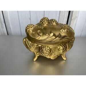 Antique Victorian Art Nouveau Jewelry Box Casket Gold/Spelter Pinecone